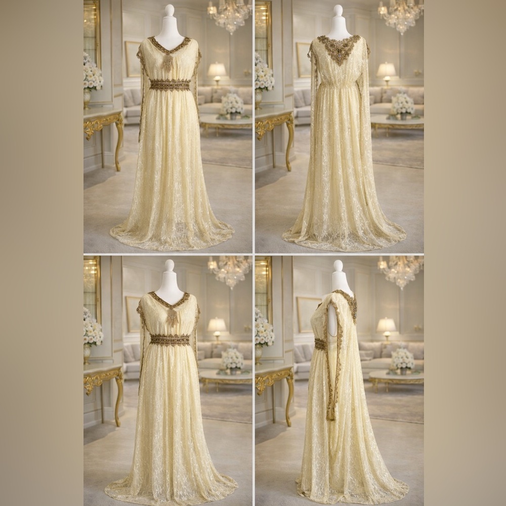 👑 Champagne Gold Lace Gown – Royal Elegance

Send me your best offer